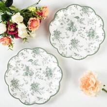 XNHHW24Pcs Sage Green Floral Party Plates Vintage Floral Leaf Disposable Paper Plates Wildflower Toile 7 Scalloped Rim Dessert Plate For Christmas Birthday Bridal Tea Party Supplies3xz4 - SageGreen - View 6