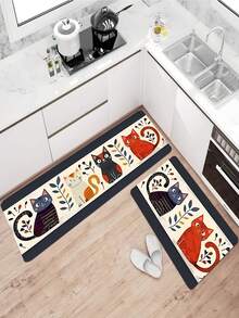 1/2pcs Multi Colored Cobalt Cat Element Pattern Printed Floor Mat, Perfect For Bedroom, Hallway, Living Room, Home Decoration, Indoor And Outdoor Door Mats, Home Decoration Carpets, Living Room And Bedroom - Multicolor - View 16