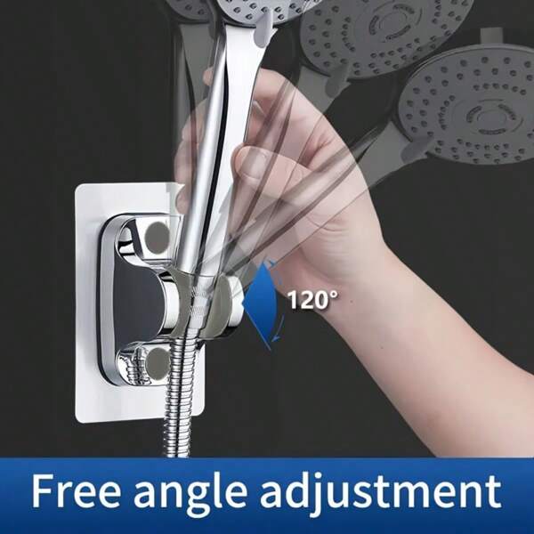 1pc Adjustable Self-Adhesive Shower Head Holder, Wall Mounted Handheld Shower Bracket, Black/Silver, No Drilling, Angle Adjustable, Suitable For Bathroom, Space Utilization, Bathroom Decor Bathroom Accessories Bathroom Organizer Back To School