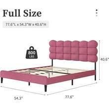 Twin/ Full/ Queen Bed Frame, Upholstered Platform Bed With Headboard, Soft Bed Frame, No Boxing Spring Needed, Easy Assembly, Cream/ Black/ Pink/ Rose Pink/ Brown/ Green - 玫紅色 - 查看 7