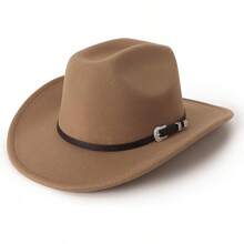 Classic Western Felt Cowboy Hat With Wide Brim For Outdoor Use - 1 Pc Style 2: Brown - View 8