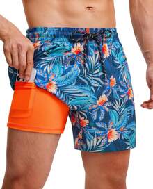 Mens Swim Trunks With Compression Lined Short Bathing Suits For Men 5 Inch Inseam Liner Men's Swimming Trunk - 深灰色 - 查看 6
