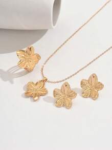3/4pcs Fashionable & Versatile Zinc Alloy Camellia Jewelry Set, Suitable For Women's Daily Commute, Vacation, Party Outfits