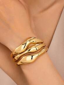 1 peça pulseira de metal dourada com design ondulado para mulheres pulseiras grossas joias
