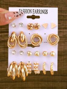 22 件简约几何珍珠心形耳环套装，适合日常、派对、节日、聚会、休闲装