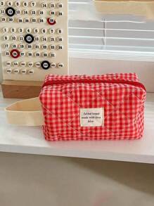 1 pieza Bolsa de maquillaje de estilo reticulado, juego de bolsos de estilo coreano acolchado en color rosa rojo, estilo Ins, elementos esenciales de vacaciones para niñas, bolsa con cremallera de gran capacidad, cartera, bolsa para tampones, bolsa de belleza con estampado de mariposa, accesorios esenciales de primavera para damas, bolsa de almacenamiento de uso diario para viajes, regalo para boda, dama de honor, Navidad, Día de la Madre, Día de la Enfermera, Día del Maestro