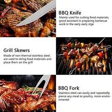 9pcs Stainless Steel Barbecue Tool Set, BBQ Grill Set With Storage Bag, Includes Spatula, Fork, Tongs, Knife, 4pcs Skewers, Brush - Perfect For Outdoor, Camping, Garden - Silver - View 4