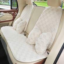 1个柔软座椅颈枕，座椅垫，毛绒防滑保暖舒适汽车座椅套，适用于秋冬季大多数车型 - 黑色 - 查看 3