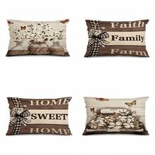 4 件套农舍风格亚麻枕套，甜美家居棕色抱枕套，卡车条纹水牛格纹户外装饰季节性枕套，沙发靠垫套，单面印花，不含枕芯（16 英寸 x 16 英寸，18 英寸 x 18 英寸，20 英寸 x 20 英寸，12 英寸 x 20 英寸）
