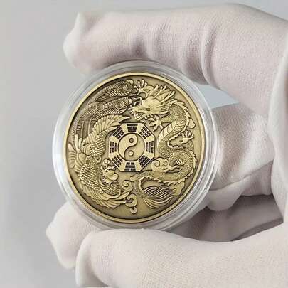 1pc Lucky Dragon & Phoenix Challenge Coin - Antique Bronze, Divination & Scratch Card Collection, Novelty Gifts, Gifts For Friends, Holiday Supplies