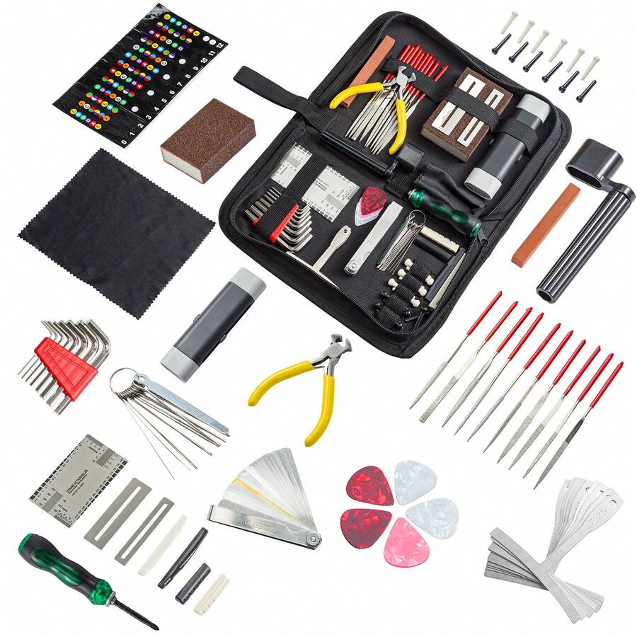 Guitar Maintenance Tools Kit – Guitar Repair & Cleaning Kit With String Winder, Cutter, Fret Files, Screwdriver – Guitar Tool Set For Acoustic, Electric, Bass Guitars For Beginners Musicians - 72PCS - View 1