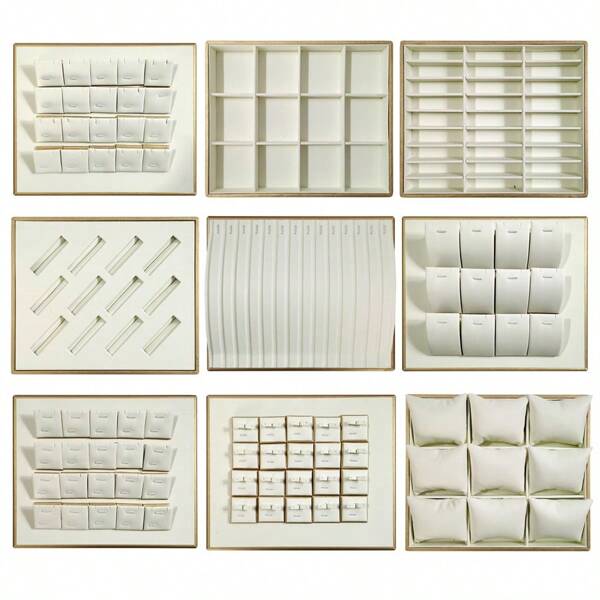Jewelry Decoration Tray 30*25Cm White Gold Leather Jewelry Exhibitor Counter Display Necklace Bracelet Ring Organizer Holder