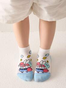 SPONGEBOB 海绵宝宝 5 双儿童短袜趣味新奇卡通海绵宝宝夏季透气吸湿印花袜儿童吸湿排汗适合日常旅行上学穿低帮短袜学生船袜