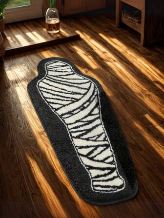 1 pièce Tapis de sol en fausse laine en forme de cercueil pour Halloween, tapis de bain antidérapant facile d'entretien, tapis de décoration créatif personnalisé pour chambre à coucher, salle de bain, chevet, long corridor, table basse, forme unique, doux et confortable