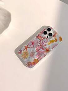 1 pieza Funda suave y transparente para teléfono, a prueba de agua, antihuellas y anti-arañazos, de color rosa ondulado de verano, diseño fresco del océano