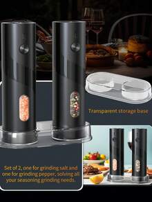 CLITON 2025 Premium Rechargeable Electric Pepper Mill & Salt Grinder Set With LED Lighting - USB-C Rechargeable Lithium Battery (300mAh) / 110mL Capacity / Adjustable Coarseness / Modern Kitchen Gift For Europe And Middle East (Single Unit And 2-In-1 Base Set) - Multicolor - View 5