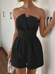 Women's Elegant Solid Color Jumpsuit, Suitable For Daily Shopping, Afternoon Tea, Light Parties And Other Occasions Black Summer - Black - View 6