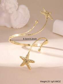 MESTILO 1 件时尚新款金色金属纹理海星设计女式袖口，适合节日穿着 - 金色 - 查看 4