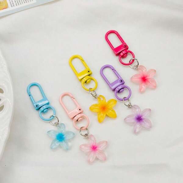 Transparent Colorful Flower Keychain Fashion Accessories For Women And Students Earphone Case Car Decoration Cute Transparent Flower Keychain Bag Pendant Decorations Beach Accessories Flower