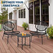 3-Piece Outdoor Seating Acapulco Chair All Weather Small Patio Bistro Set Of 2 Chairs And Side Table Modern Outdoor Furniture For Backyard Garden Balcony - 黑色 - 查看 3