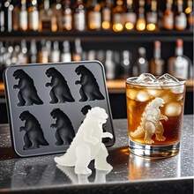 2025  New  Monster Ice Mold, Monster Ice Cubes, Dinosaur Ice Cube Tray, Silicone Ice Cube Mold Fun Ice Mold, 6 Cavity Silicone Tray For Whiskey, Beverage, Dinosaur Large Ice Mold - 黑色 - 查看 2