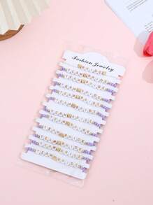 12 Stücke/Set stapelbare Buchstaben, Herz & Perlen Elastische Armband Set, Mehrschichtiges Charm Armband für Bräute, Brautjungfern, Hochzeit, Abschlussball, Party, Geschenk