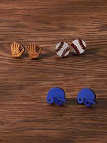 Set de 3 piezas Pendientes casuales con diseño de gorra de béisbol, casco y guante para mujeres y niñas como accesorio de joyería