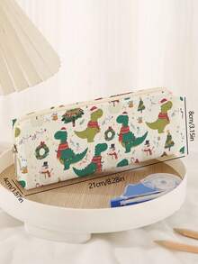 1pc Cartoon Dinosaur Print Corduroy Pencil Case, Stationery Storage Pouch, Double-Sided Printed Stationery Bag, Portable Multifunctional Office Supplies Pen Holder, School Supplies Storage,Back To School,School Supplies - Multicolor - View 13