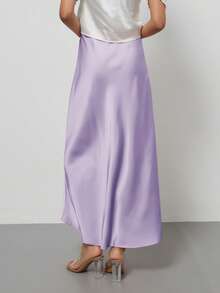 Se-Helo Fashion Dam Maxikjol med Elastisk Satinkänsla - Lavendel - Taro Lila - Visa 9