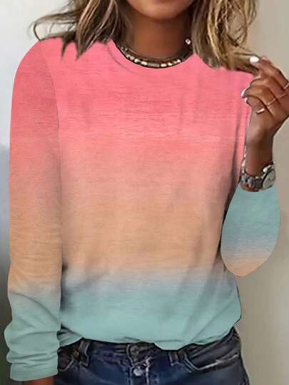 Áo thun cổ tròn tay dài rộng rãi cỡ lớn, áo lót bên trong