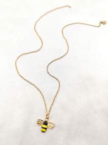 1pc Delicate Rhinestoned Bee Pendant Necklace, Suitable For Women's Everyday Wear