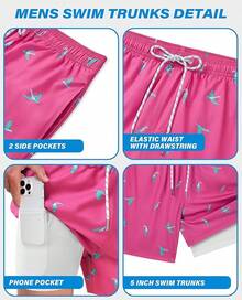 Bañador de hombre con forro de compresión, pantalón corto de baño de 5 pulgadas de entrepierna para hombres - Tucán rosa - Ver 3