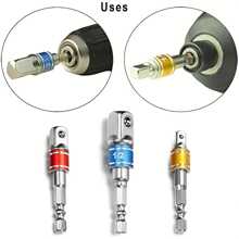 3pcs Impact Socket Adapter Set With Color Coding - 1/4", 3/8", 1/2" Hex Shank, Cordless Power Drill Compatible, Durable Alloy Construction, Square Power Drill, Extension Set