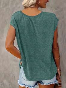 2pcs Solid V-Neck Short Sleeve T-Shirts, Casual Women's Tops For Spring/Summer - Multicolor - View 2