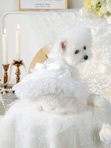 1 件宠物服装，狗/猫服装，小型犬休闲时尚可爱浪漫连衣裙系列包括适合博美犬、泰迪的亮面婚纱 - 白色 - 查看 4