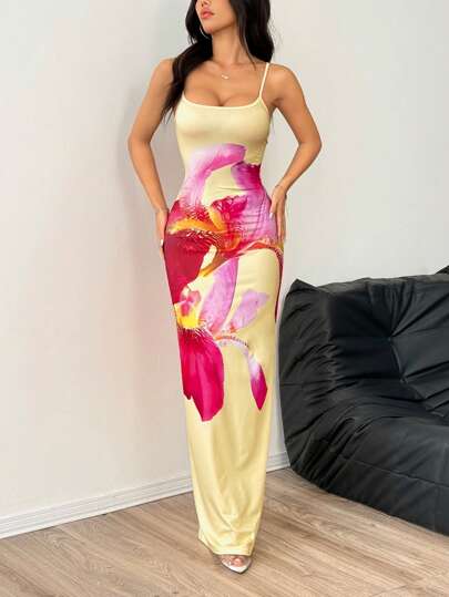 Women's Knitted Placement Print Beach Vacation Sexy Spaghetti Strap Dress