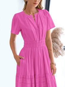 Womens Summer Maxi Dresses Short Sleeve High Waist Tiered Flowy A-Line Boho Bohemian Beach Long Dress Holiday Vacation Beach Valentine Long Dress Outfit - 玫紅色 - 查看 5