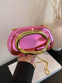 1件简约休闲复古优雅手提包，链条单肩斜挎包，适合派对，精致小巧钱包 - 粉色 - 查看 5