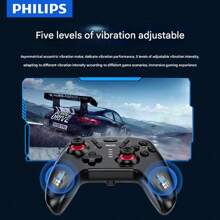 PHILIPS DLK5050 Wireless-Controller, beidseitiger elektromagnetischer Hall-Trigger, hochpräziser 3D-Joystick, sechsachsiges Gyroskop, Turbo Burst, unterstützt mehrere Plattformen für Android/iOS/PC, schwarz