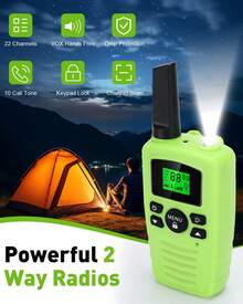 Walkie Talkies Long Range For Adult Kids, 2 Way Radios With FRS 22 Channels, LED Flashlight, LCD Display, 10 Calling Tones, VOX For Family Business Hiking Camping 2 Pack - 綠色 - 查看 2
