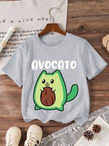 Girls Young Girl Cute Print Casual Round Neck Pullover T-Shirt Top, Summer