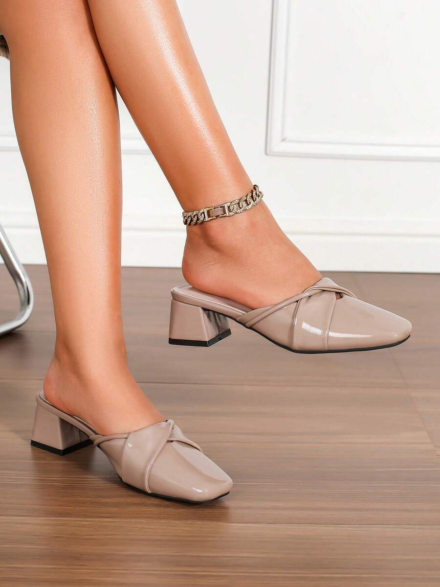 女士户外时尚粗跟凉鞋，优雅百搭高跟鞋 - 卡其色 - 查看 1