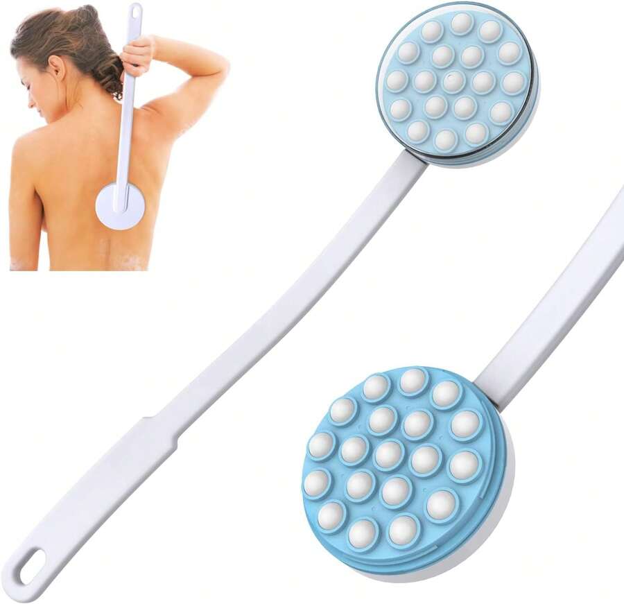 Yiesoum Back Lotion Applicator And Massager By Body Long Handheld Self-Handhled Easy Reach For Sunscreen, Cream, Shower Gel On Back, Legs And Feet, Long Shower Bath Brush, Easily Roll-A Dispenser Back To School - White - View 1