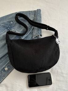 Fashionable Solid Color Casual Cute Crossbody Bag, Minimalist & Practical Multifunctional , Cute - Black - View 5