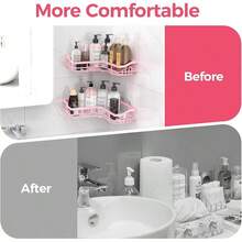 3 Pack Corner Shower Caddy Adhesive Organizer Pink  Adhesive Shower Organizer For Bathroom Storage, Rustproof Stainless Steel Shower Shelves, No Drilling, Space-Saving Shower Rack Shelf For Inside Shower, Pink - L berbentuk merah muda dari 3 - View 8
