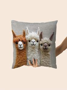 1pc Cute Alpaca Trio 2D Printed Design Cushion Cover, Multiple Sizes - Soft Plush, Zipper Closure, Machine Washable - Suitable For Sofa, Bed And Car Decoration - Charming Home Decor, Lovely Pillow (Inner Pillow Not Included) - Multicolor - View 5