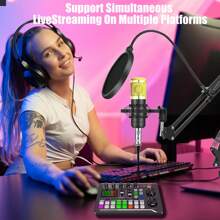 Podcast Equipment Bundle,Recording Studio Package With Voice Changer, Live Sound Card - Audio Interface For Laptop Computer Vlog Living Broadcast Live Streaming