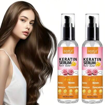 4-In-1 Keratin Protein Serum For Split Ends Dry Damaged Hair With Argan Oil, Thermal Protectant Spray Protects From Heat Damage Thermal Protector, Hair Care Essential Oil Moisturizing Leave-In Conditioner Spray, Strengthening Hair, Anti-Frizz, Add Hair Shine, Smooth Hair Treatment Rose Scent