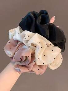 1pc (Random Color) Faux Pearl Flower Scrunchie, High-End Versatile Mori Style Cute Hair Tie, High Elasticity Rubber Band Back To School