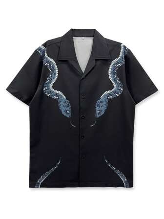 1 件男士休闲蛇纹衬衫，简约百搭设计，适合休闲、度假、短袖、沙滩装